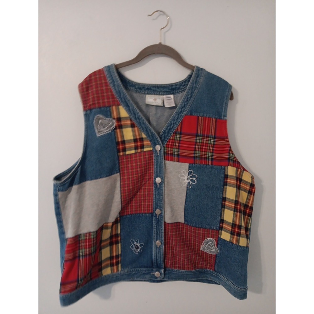 VTG Susan Bristol 1999 Patchwork / Embroidery Denim Vest Sz. 1W